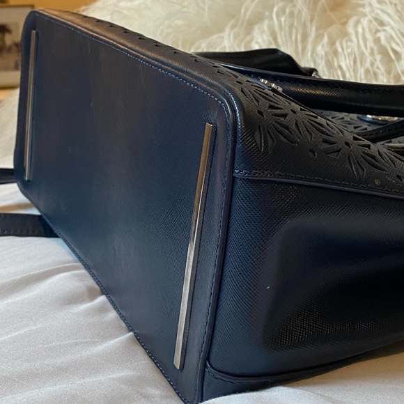 Tory Burch- Dark blue floral leather Robinson tote - Picture 4 of 6